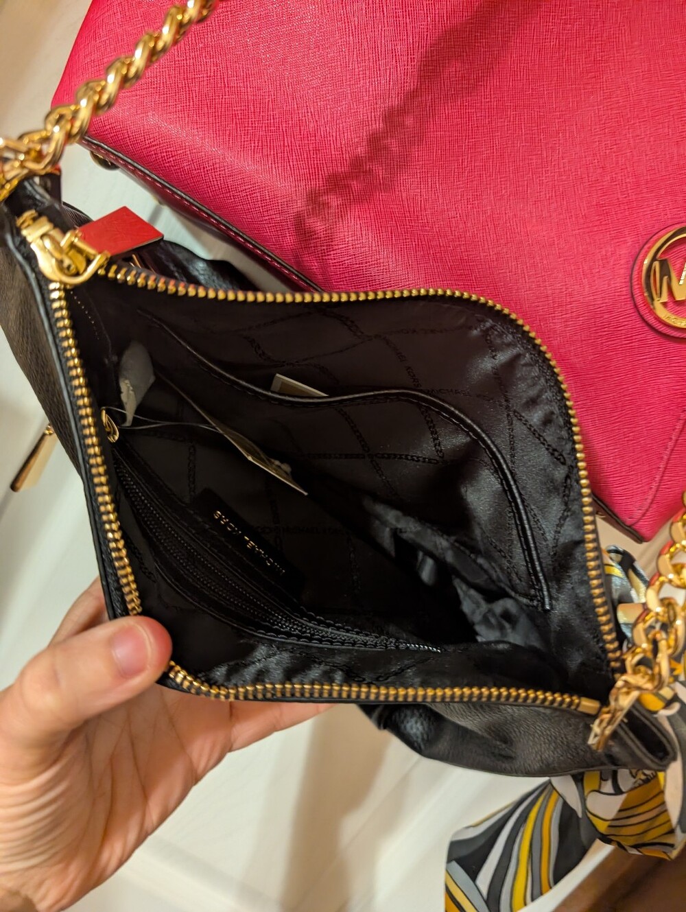 Michael Kors Black Pebbled Leather Shoulder Bag with Gold Hardware 11 X 8 - Picture 3 of 4
